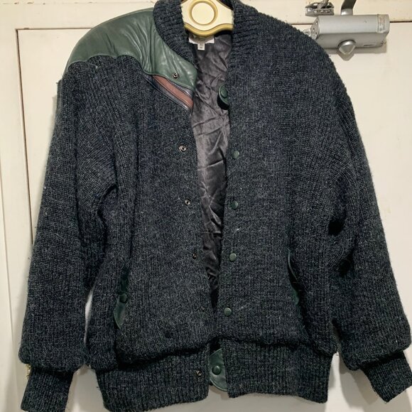 VINTAGE JEAN-MICHEL CROPSAL MONTREAL KNIT WOOL LEATHER BOMBER JACKETS SIZE XL - Picture 4 of 15